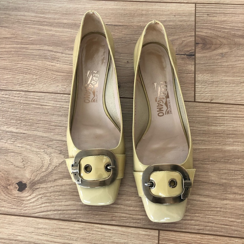 Salvatore Ferragamo Patent Leather Buckle Flats, Size 9